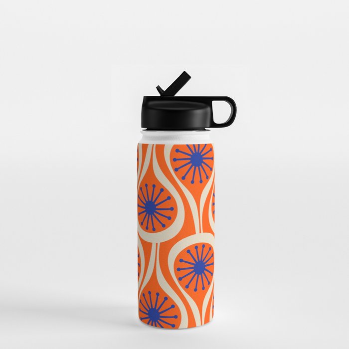 Mid Century Modern Atomic Drops Bright Retro Orange Blue Beige Pattern Water Bottle Gallery Image 1