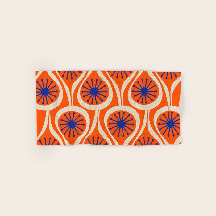Mid Century Modern Atomic Drops Bright Retro Orange Blue Beige Pattern Bath Towel Gallery Image 1