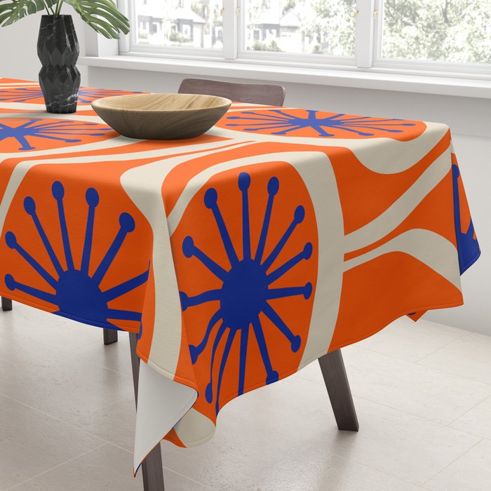 Mid Century Modern Atomic Drops Bright Retro Orange Blue Beige Pattern Tablecloth Gallery Image 3