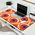 Mid Century Modern Atomic Drops Bright Retro Orange Blue Beige Pattern Desk Mat Gallery Image 2
