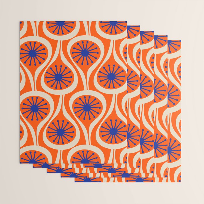 Mid Century Modern Atomic Drops Bright Retro Orange Blue Beige Pattern Wrapping Paper Gallery Image 3