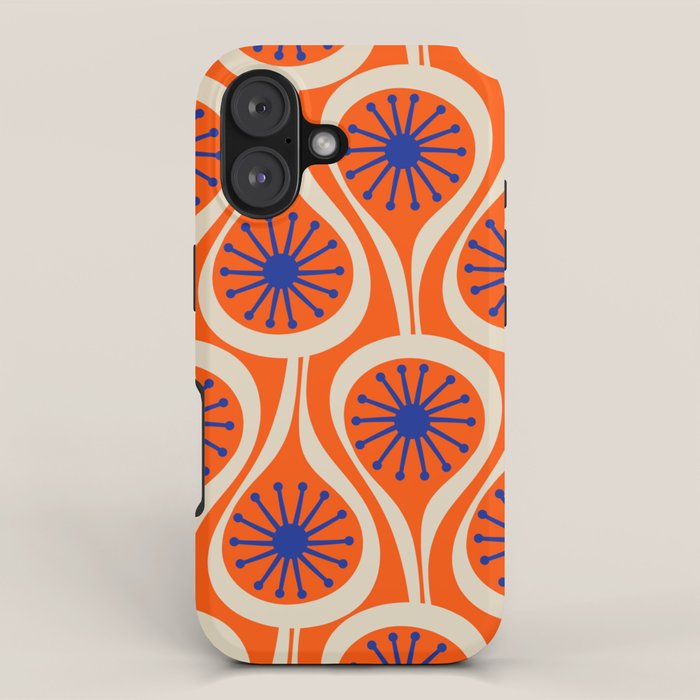 Mid Century Modern Atomic Drops Bright Retro Orange Blue Beige Pattern iPhone Case Gallery Image 1