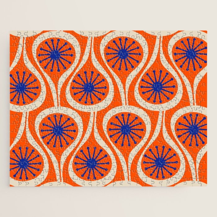 Mid Century Modern Atomic Drops Bright Retro Orange Blue Beige Pattern Jigsaw Puzzle Gallery Image 1