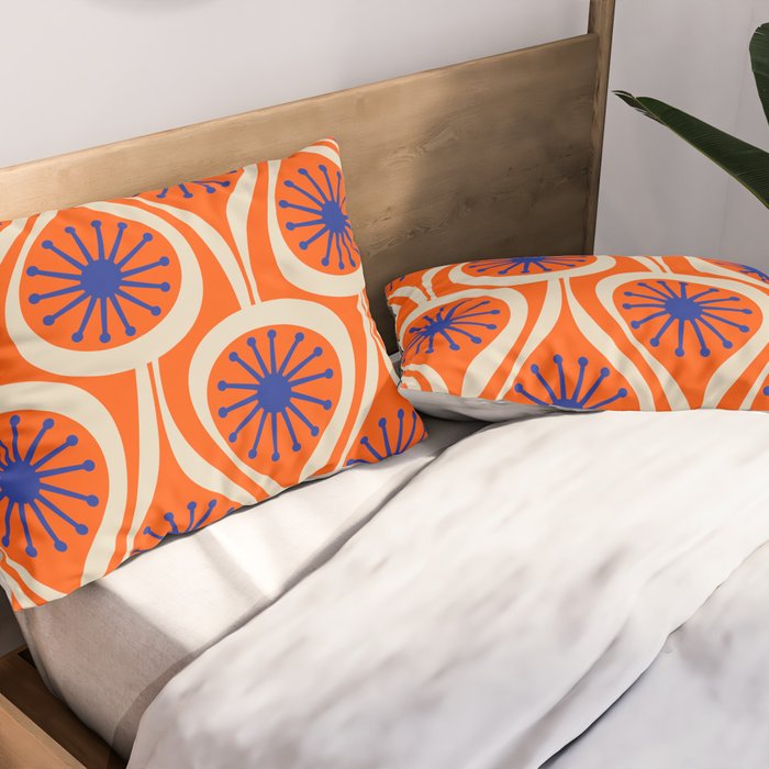 Mid Century Modern Atomic Drops Bright Retro Orange Blue Beige Pattern Pillow Sham Gallery Image 2