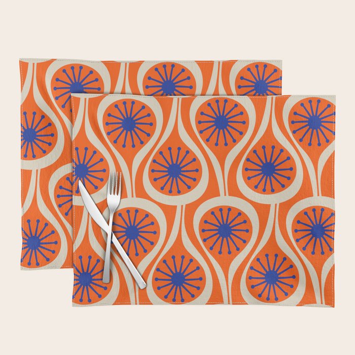 Mid Century Modern Atomic Drops Bright Retro Orange Blue Beige Pattern Placemat Gallery Image 1
