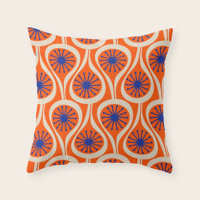 Mid Century Modern Atomic Drops Bright Retro Orange Blue Beige Pattern Throw Pillow Gallery Image 6