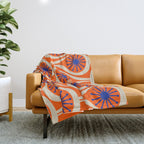 Mid Century Modern Atomic Drops Bright Retro Orange Blue Beige Pattern Throw Blanket Gallery Image 1