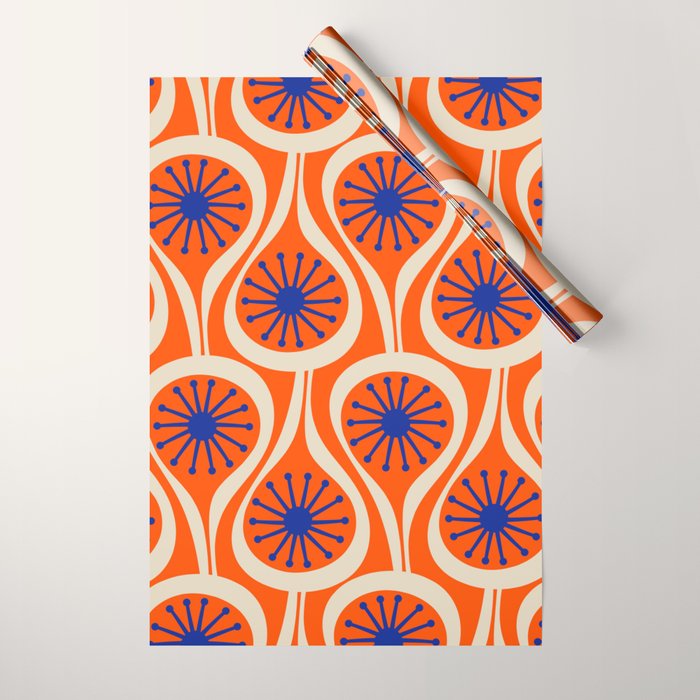Mid Century Modern Atomic Drops Bright Retro Orange Blue Beige Pattern Wrapping Paper Gallery Image 1