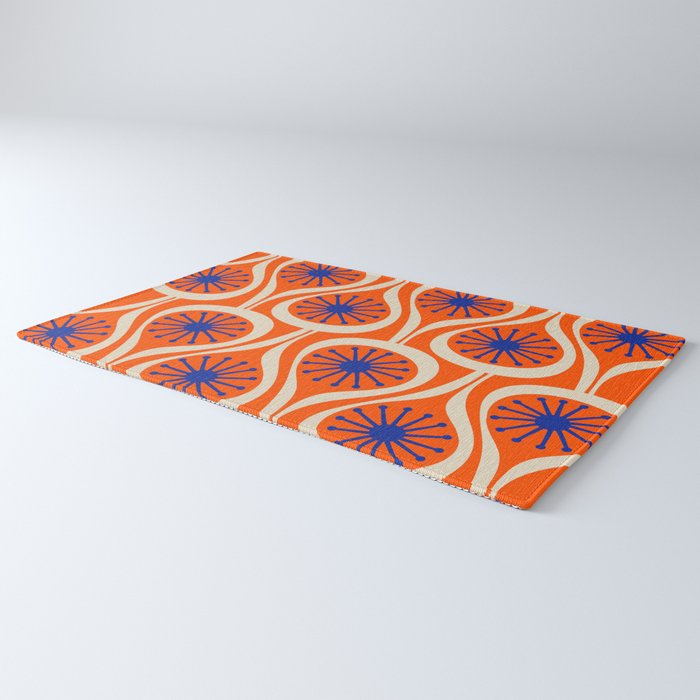 Mid Century Modern Atomic Drops Bright Retro Orange Blue Beige Pattern Rug Gallery Image 3