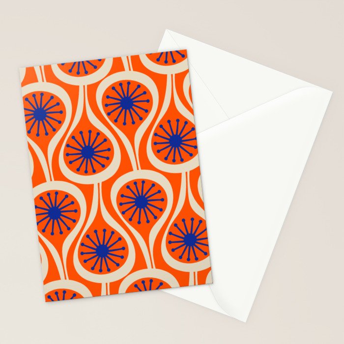 Mid Century Modern Atomic Drops Bright Retro Orange Blue Beige Pattern Stationery Card Gallery Image 2