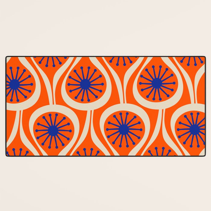 Mid Century Modern Atomic Drops Bright Retro Orange Blue Beige Pattern Desk Mat Gallery Image 3