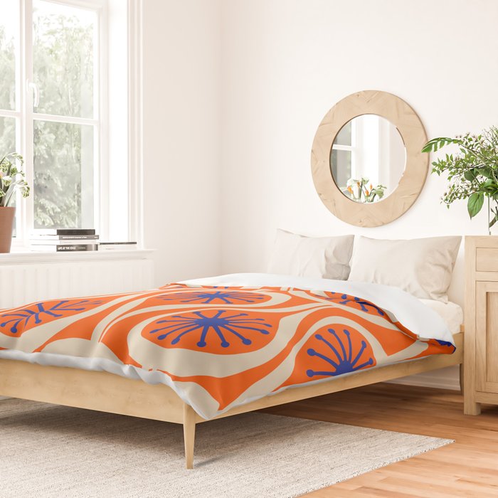 Mid Century Modern Atomic Drops Bright Retro Orange Blue Beige Pattern Duvet Cover Gallery Image 2