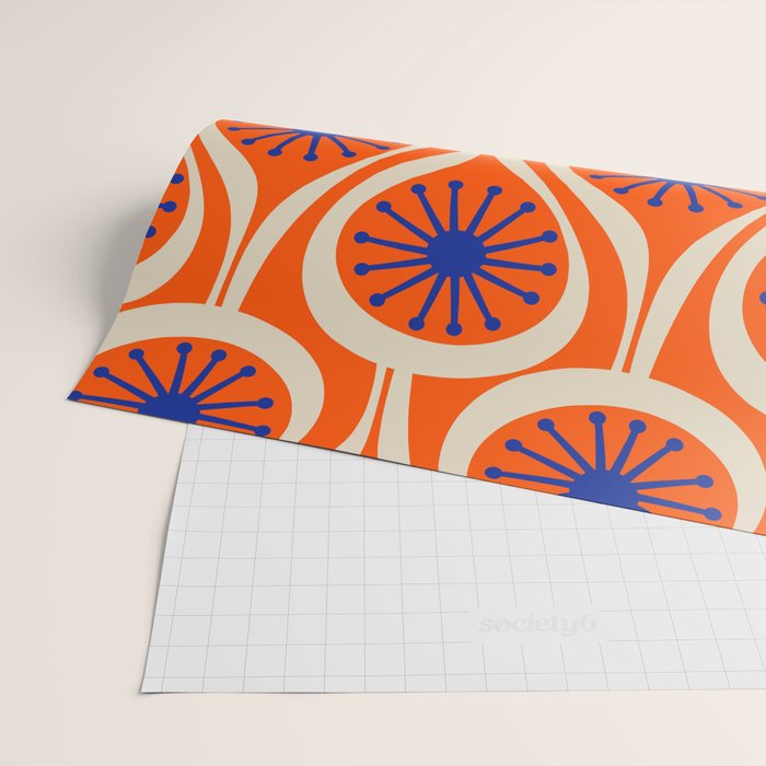 Mid Century Modern Atomic Drops Bright Retro Orange Blue Beige Pattern Wrapping Paper Gallery Image 2
