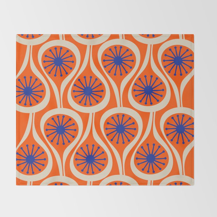 Mid Century Modern Atomic Drops Bright Retro Orange Blue Beige Pattern Throw Blanket Gallery Image 2