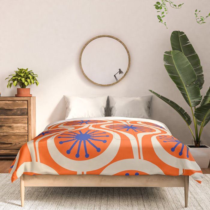 Mid Century Modern Atomic Drops Bright Retro Orange Blue Beige Pattern Comforter Gallery Image 3