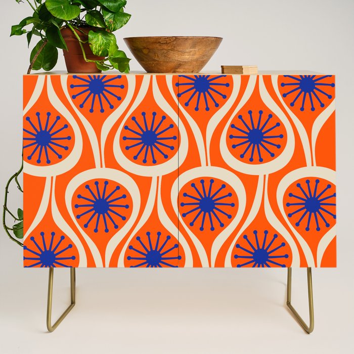 Mid Century Modern Atomic Drops Bright Retro Orange Blue Beige Pattern Credenza Gallery Image 1
