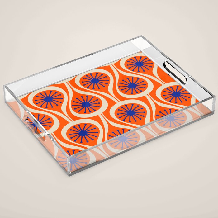 Mid Century Modern Atomic Drops Bright Retro Orange Blue Beige Pattern Acrylic Tray Gallery Image 1