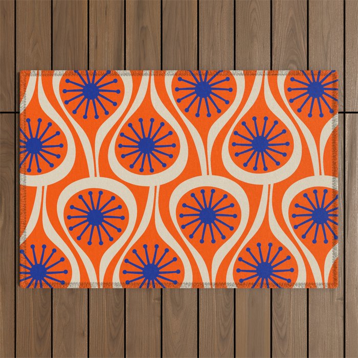 Mid Century Modern Atomic Drops Bright Retro Orange Blue Beige Pattern Outdoor Rug Gallery Image 1
