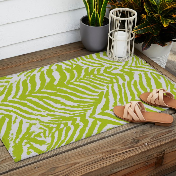 Lime Zest Zebra Pattern Outdoor Rug Gallery Image 2