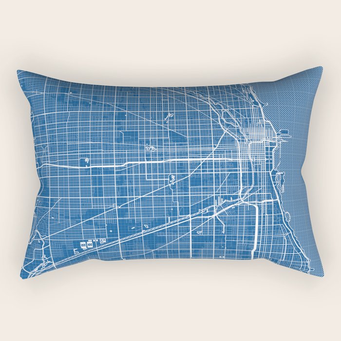 Chicago City Map of the United States - Blueprint Rectangular Pillow Gallery Image 2