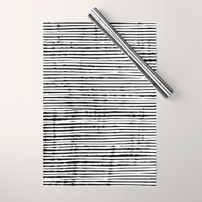 Rustic, Abstract Stripes Pattern, Black and White Wrapping Paper Gallery Image 1