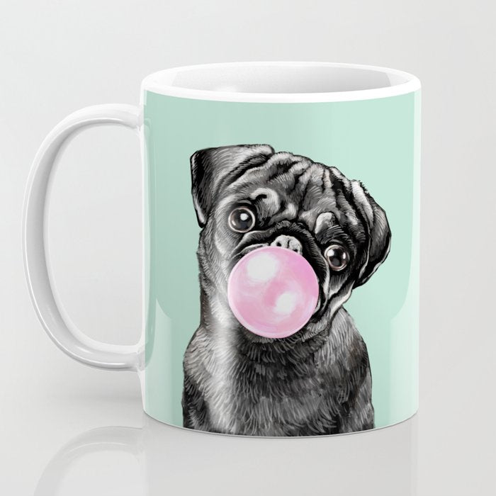 Bubble Gum Black Pug in Green Coffee Mug Gallery Image 3