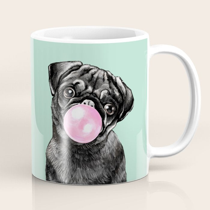 Bubble Gum Black Pug in Green Coffee Mug Gallery Image 1