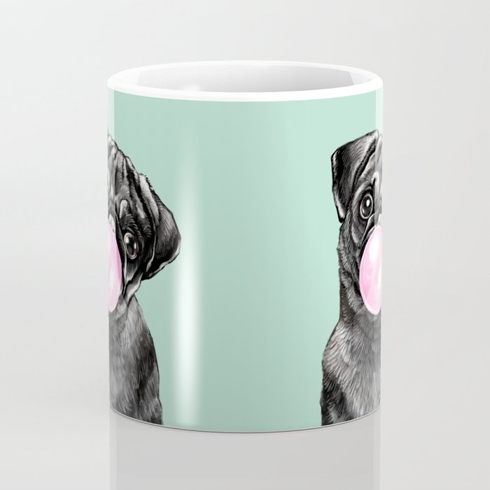 Bubble Gum Black Pug in Green Coffee Mug Gallery Image 4