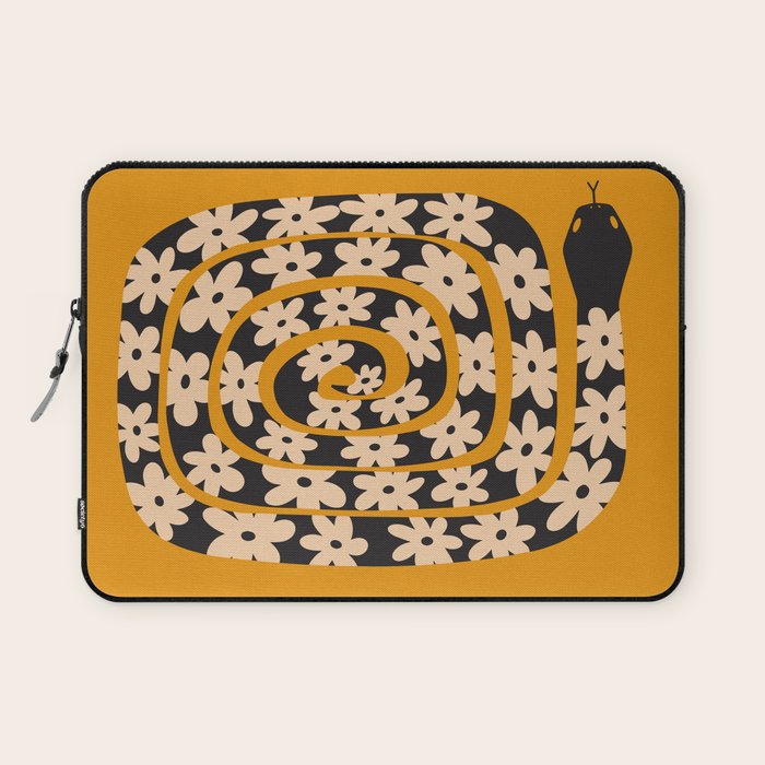 Black & Cream Snake Flower - Orange  Laptop Sleeve Gallery Image 1