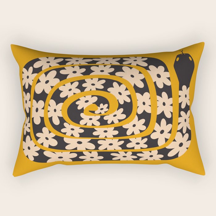 Black & Cream Snake Flower - Orange  Rectangular Pillow Gallery Image 2