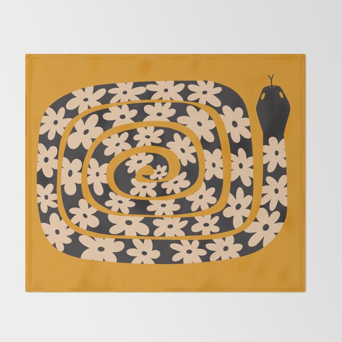 Black & Cream Snake Flower - Orange  Throw Blanket Gallery Image 2