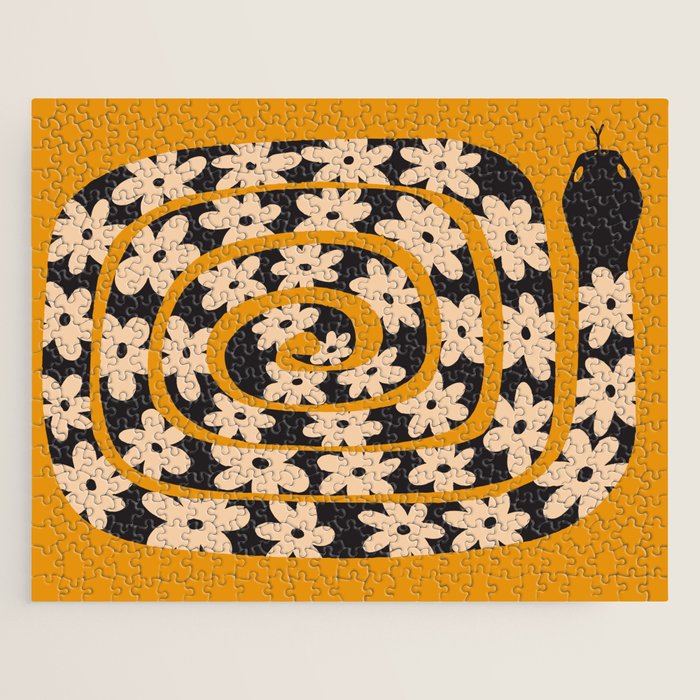 Black & Cream Snake Flower - Orange  Jigsaw Puzzle Gallery Image 1
