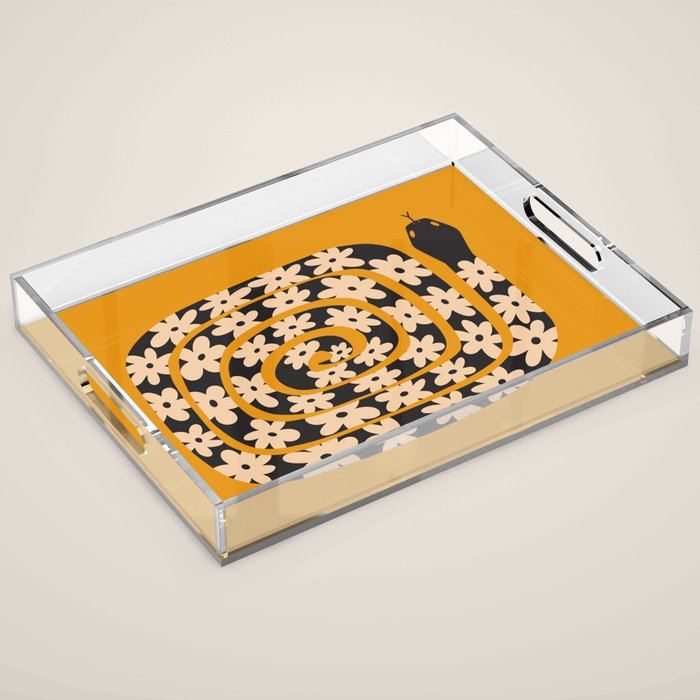Black & Cream Snake Flower - Orange  Acrylic Tray Gallery Image 1