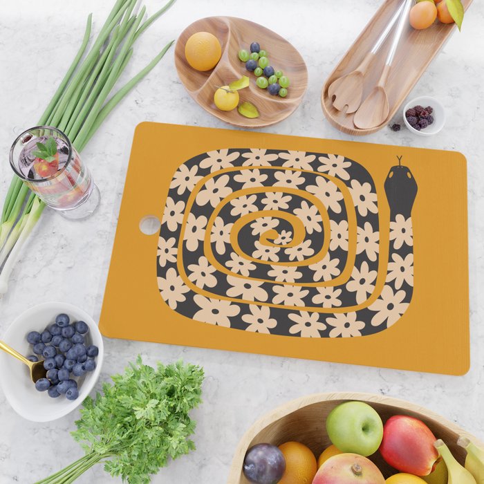 Black & Cream Snake Flower - Orange  Cutting Board Gallery Image 2