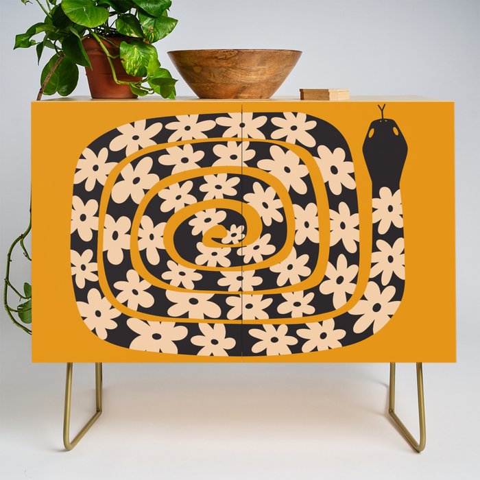 Black & Cream Snake Flower - Orange  Credenza Gallery Image 1