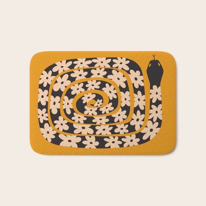 Black & Cream Snake Flower - Orange  Bath Mat Gallery Image 1