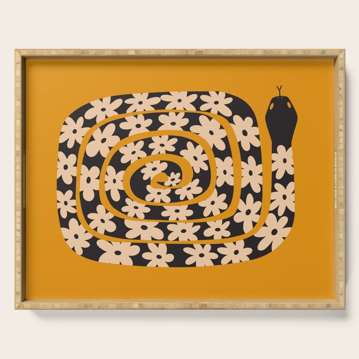 Black & Cream Snake Flower - Orange  Serving Tray Gallery Image 1