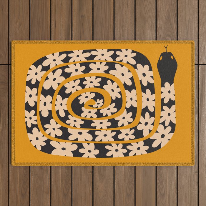 Black & Cream Snake Flower - Orange  Outdoor Rug Gallery Image 1
