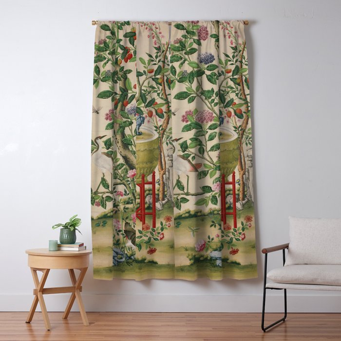 Antique 18th Century Chinoiserie Camellia Fruit Garden Window Curtain Gallery Image 5
