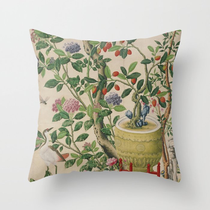 Antique 18th Century Chinoiserie Camellia Fruit Garden Throw Pillow Gallery Image 1