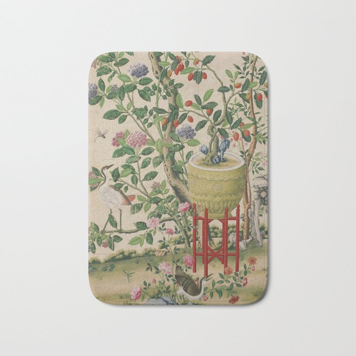 Antique 18th Century Chinoiserie Camellia Fruit Garden Bath Mat Gallery Image 1