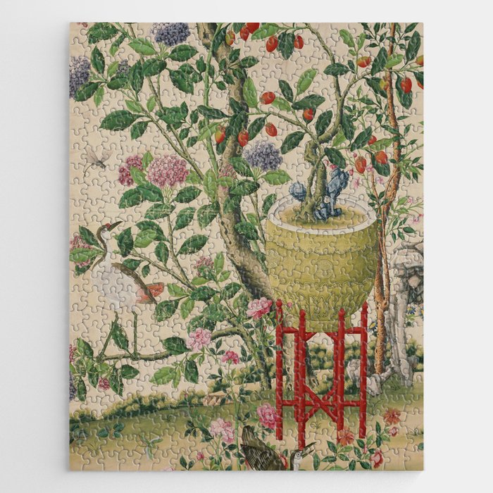Antique 18th Century Chinoiserie Camellia Fruit Garden Jigsaw Puzzle Gallery Image 1