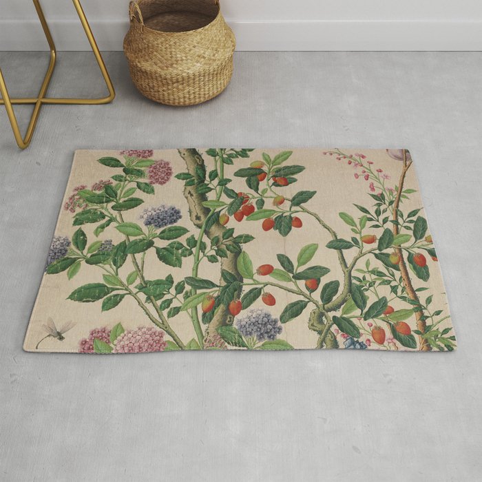 Antique 18th Century Chinoiserie Camellia Fruit Garden Rug Gallery Image 1