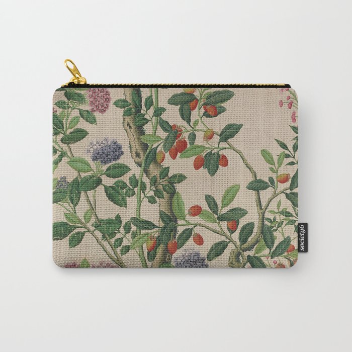 Antique 18th Century Chinoiserie Camellia Fruit Garden Carry All Pouch Gallery Image 1