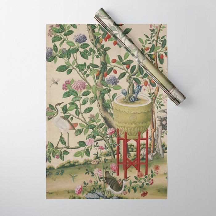 Antique 18th Century Chinoiserie Camellia Fruit Garden Wrapping Paper Gallery Image 1