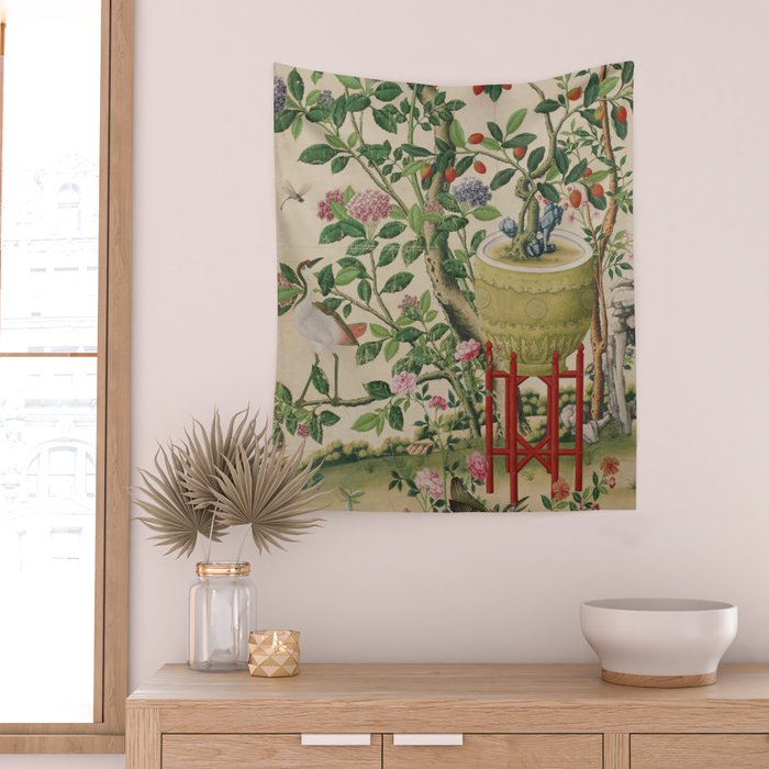 Antique 18th Century Chinoiserie Camellia Fruit Garden Wall Tapestry Gallery Image 2