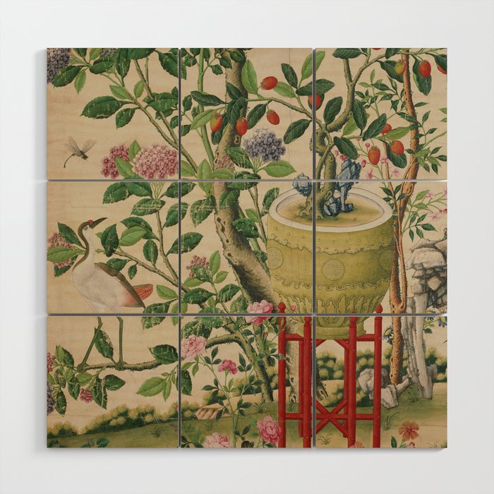 Antique 18th Century Chinoiserie Camellia Fruit Garden Wood Wall Art Gallery Image 1