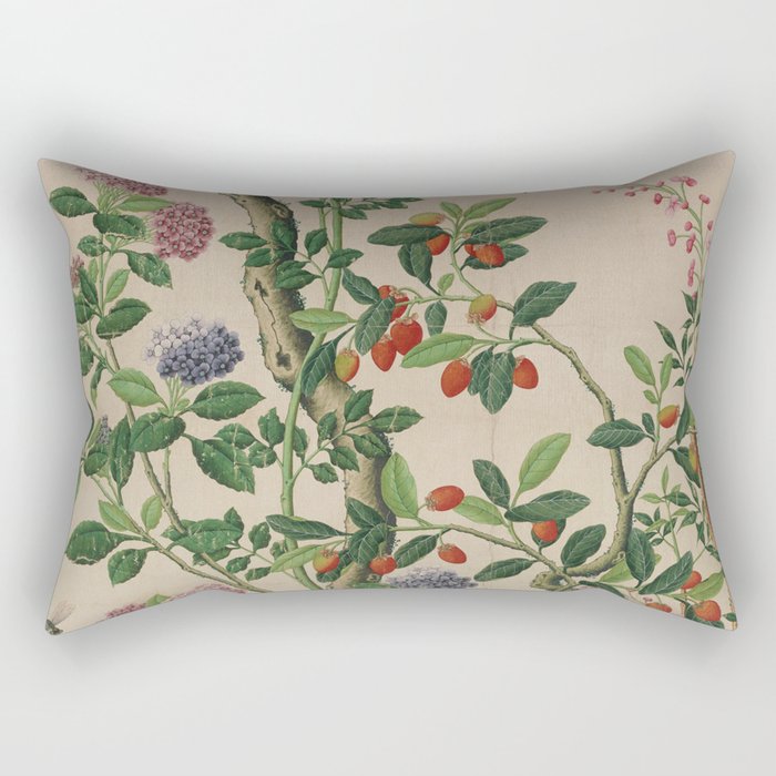 Antique 18th Century Chinoiserie Camellia Fruit Garden Rectangular Pillow Gallery Image 2