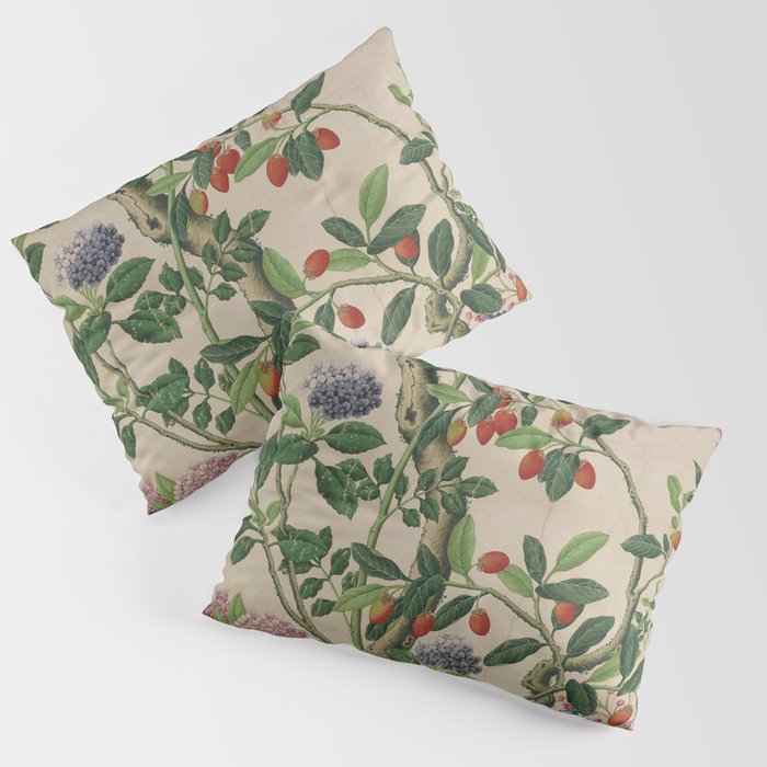 Antique 18th Century Chinoiserie Camellia Fruit Garden Pillow Sham Gallery Image 3