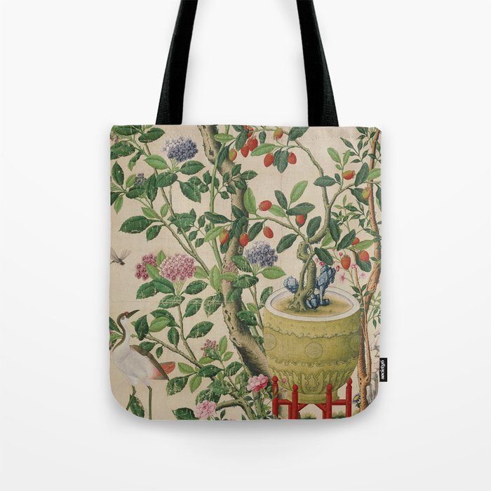 Antique 18th Century Chinoiserie Camellia Fruit Garden Tote Bag Gallery Image 1